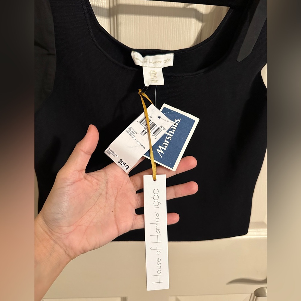 House of Harlow 1960 Bow Tie-Shoulder Tank Top, Black, Sz M - Picture 4 of 6